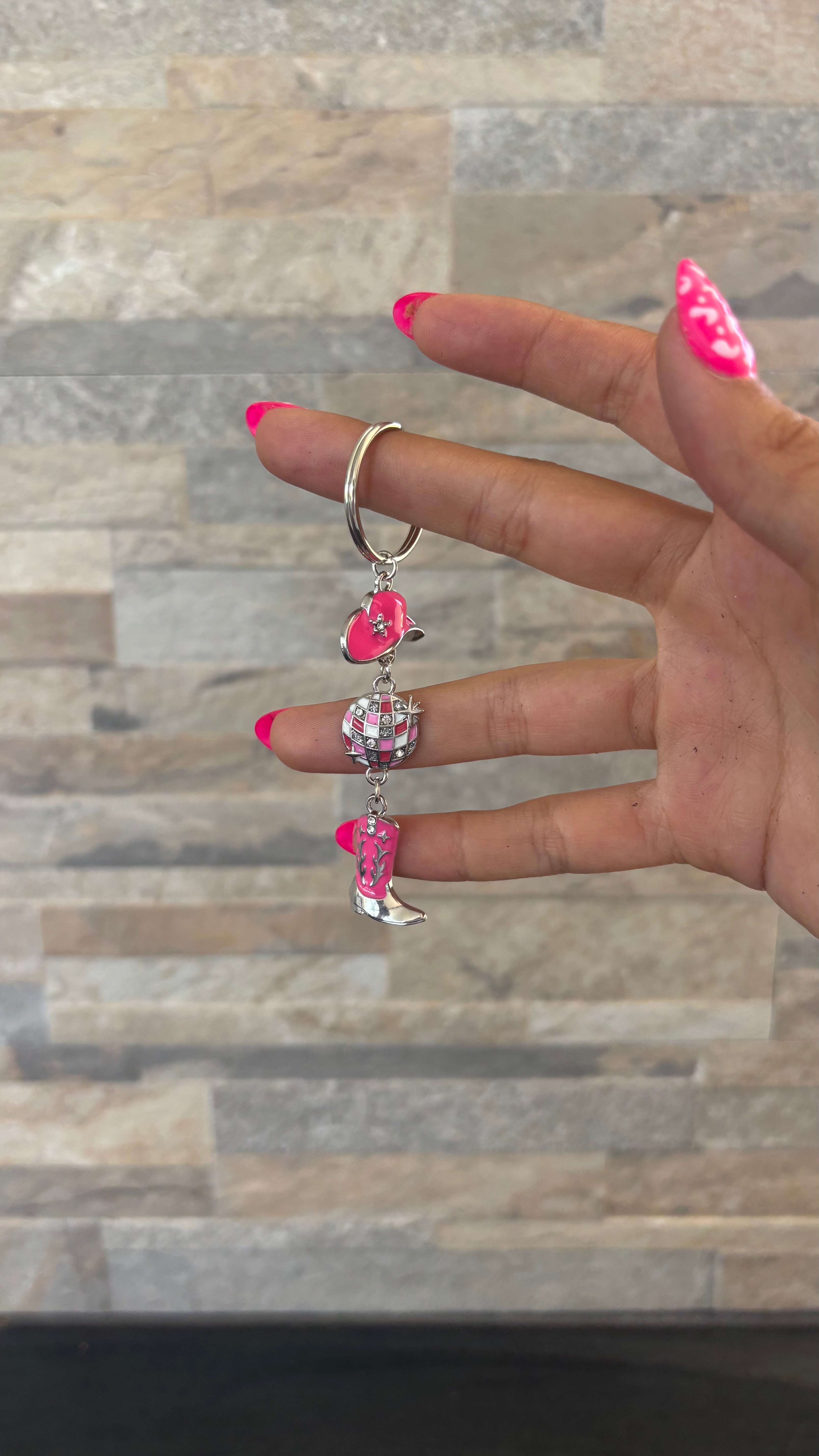 Cowgirl in pink keychain