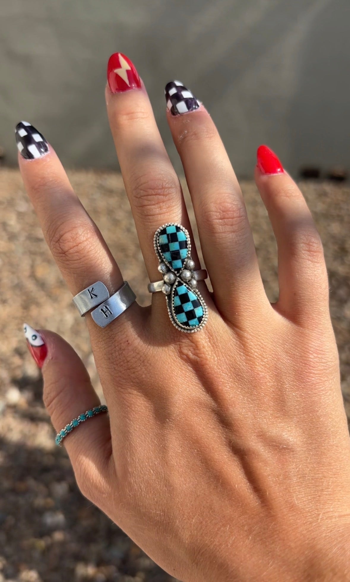 Turquoise, Checkered ring
