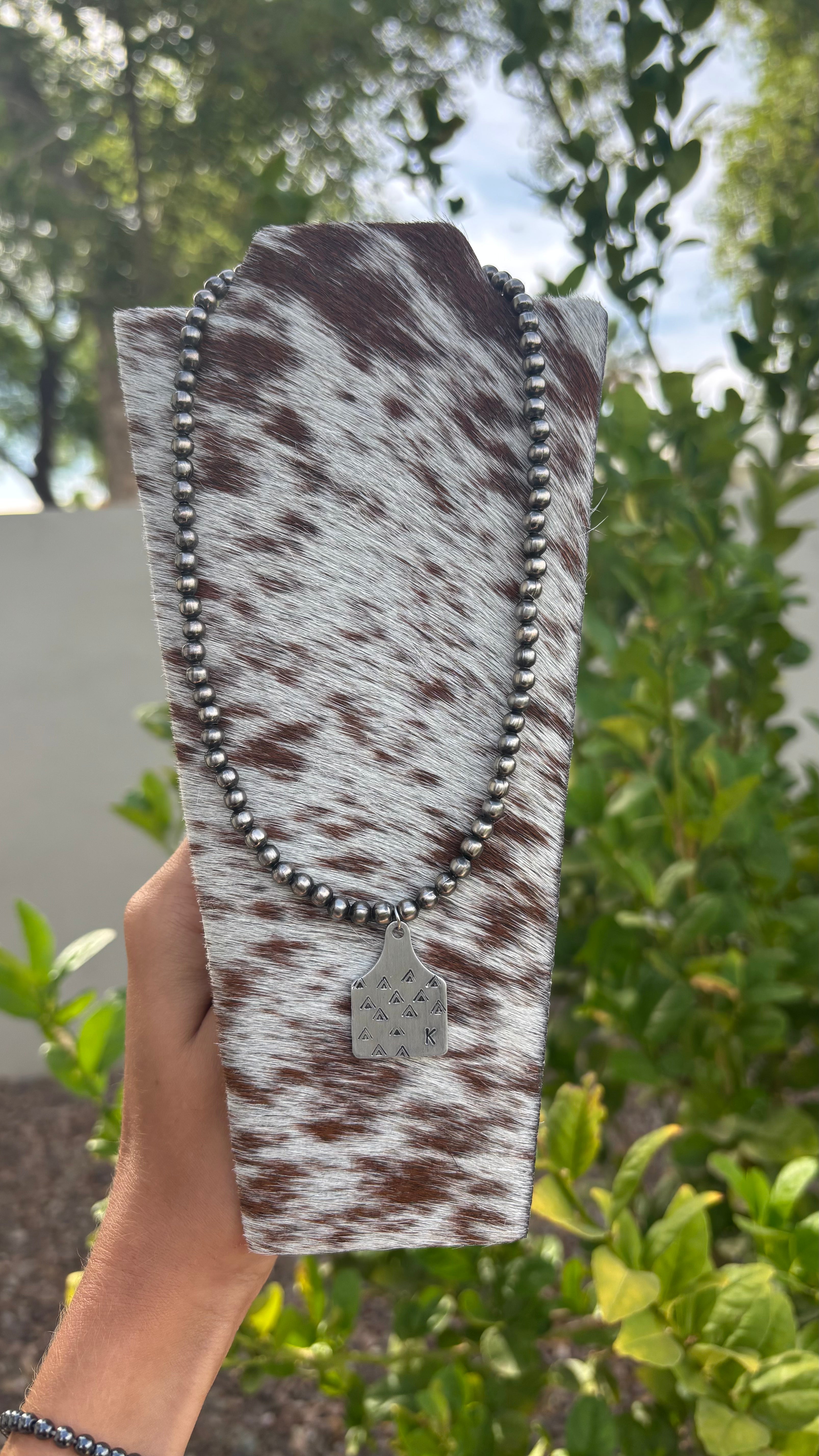 Beaded Cow Tag Necklace