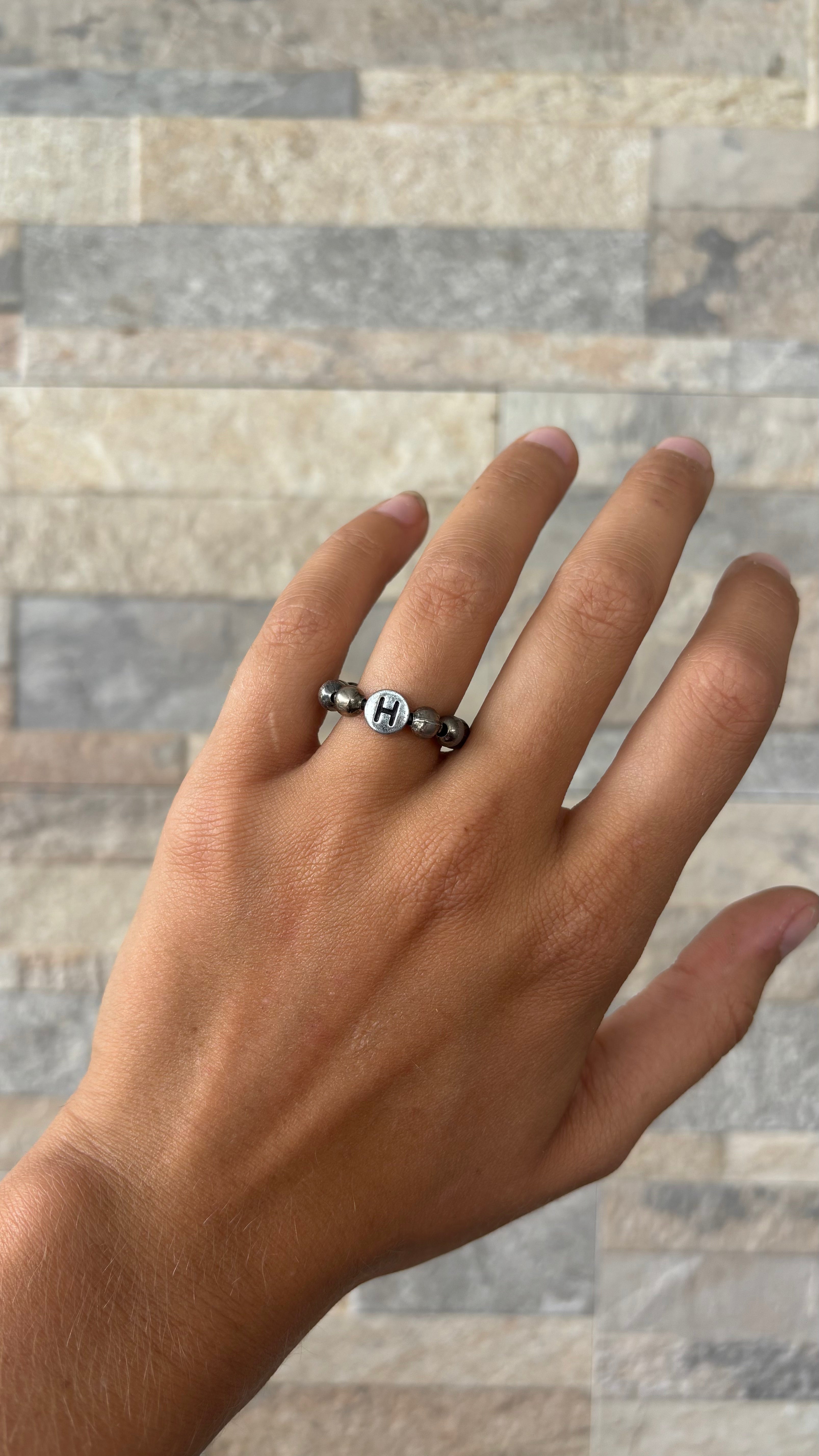 Silver bead stretchy ring